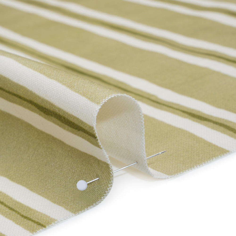 Brushed Cotton and Linen Canvas Print - Pistachio Painted Stripes - British Imported - Detail