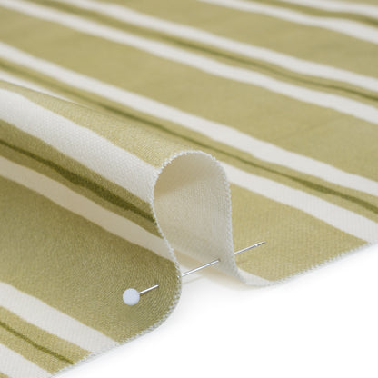 Brushed Cotton and Linen Canvas Print - Pistachio Painted Stripes - British Imported