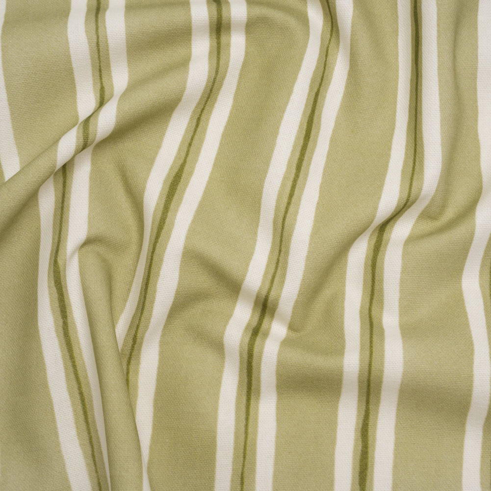 Brushed Cotton and Linen Canvas Print - Pistachio Painted Stripes - British Imported
