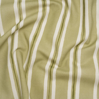 Brushed Cotton and Linen Canvas Print - Pistachio Painted Stripes - British Imported