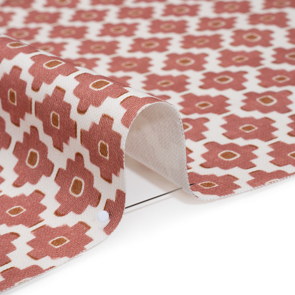 Brushed Cotton and Linen Canvas Print - Berry Small Geometric Diamonds - British Imported - Detail