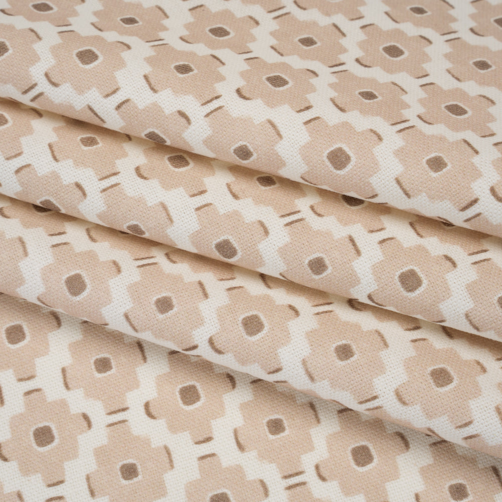 Brushed Cotton and Linen Canvas Print - Biscuit Small Geometric Diamonds - British Imported - Folded