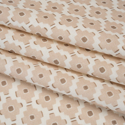 Brushed Cotton and Linen Canvas Print - Biscuit Small Geometric Diamonds - British Imported