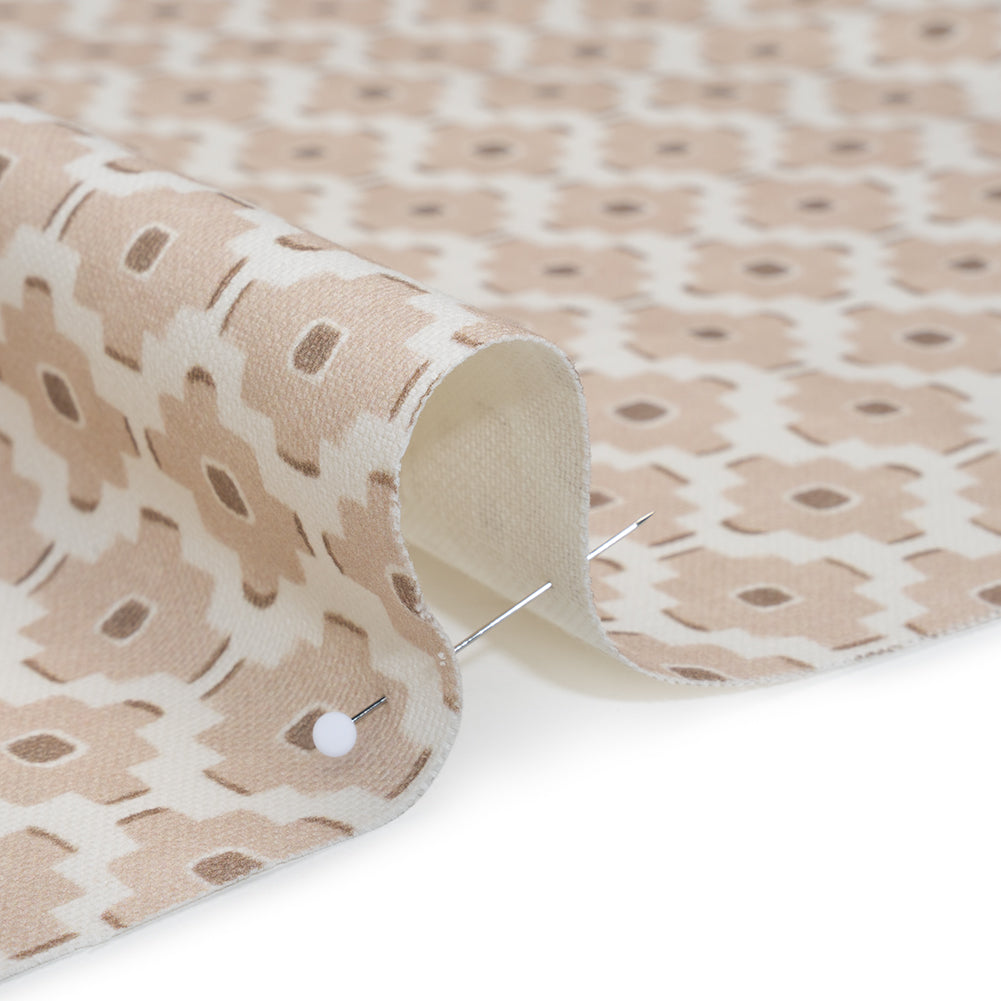 Brushed Cotton and Linen Canvas Print - Biscuit Small Geometric Diamonds - British Imported - Detail
