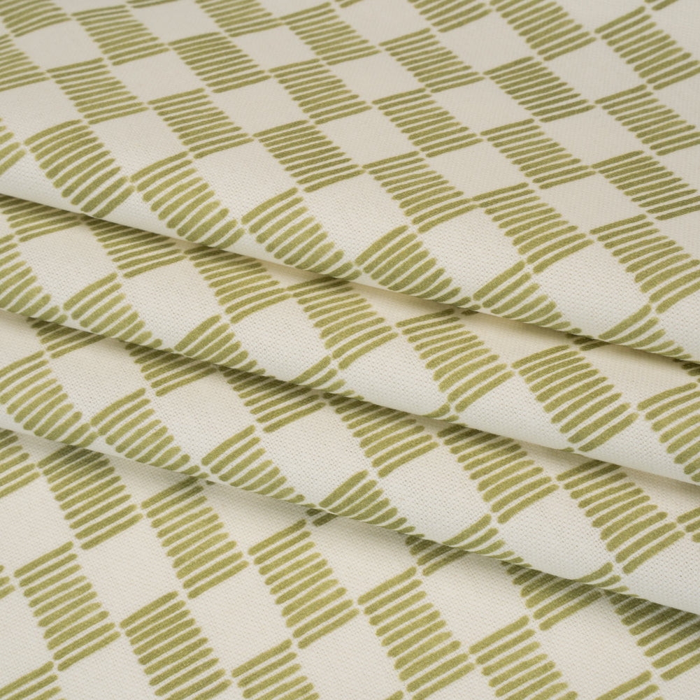 Brushed Cotton and Linen Canvas Print - Pistachio Painterly Striped Check - British Imported - Folded