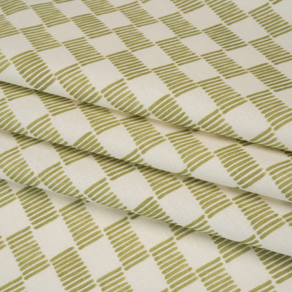 Brushed Cotton and Linen Canvas Print - Pistachio Painterly Striped Check - British Imported