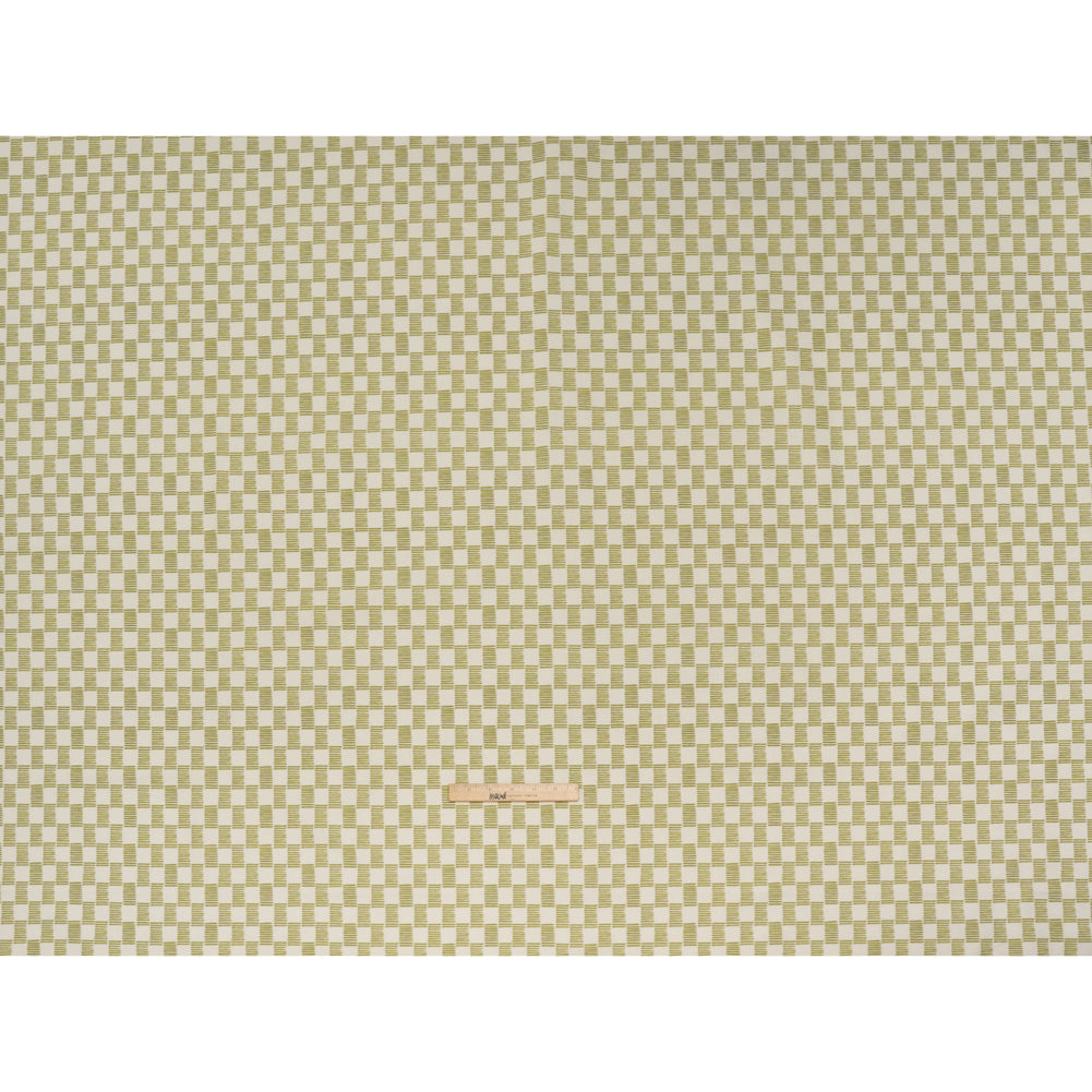 Brushed Cotton and Linen Canvas Print - Pistachio Painterly Striped Check - British Imported - Full