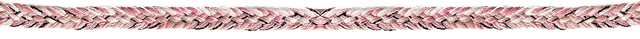 A close up of a pink and black striped fabric with a white background