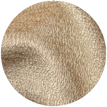 A close up of a gold colored metallic disc on a white background