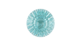 A blue glass plate with a flower on it