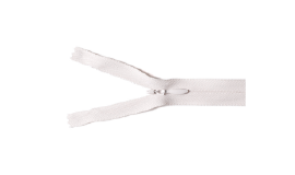 A close up of a zipper with a white zipper on it