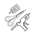 A close up of a pair of scissors and a needle