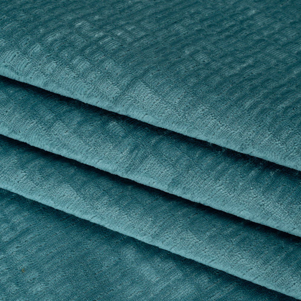 Polyester Upholstery Chenille - Aquamarine Grid Texture - Carolina Collection - Folded