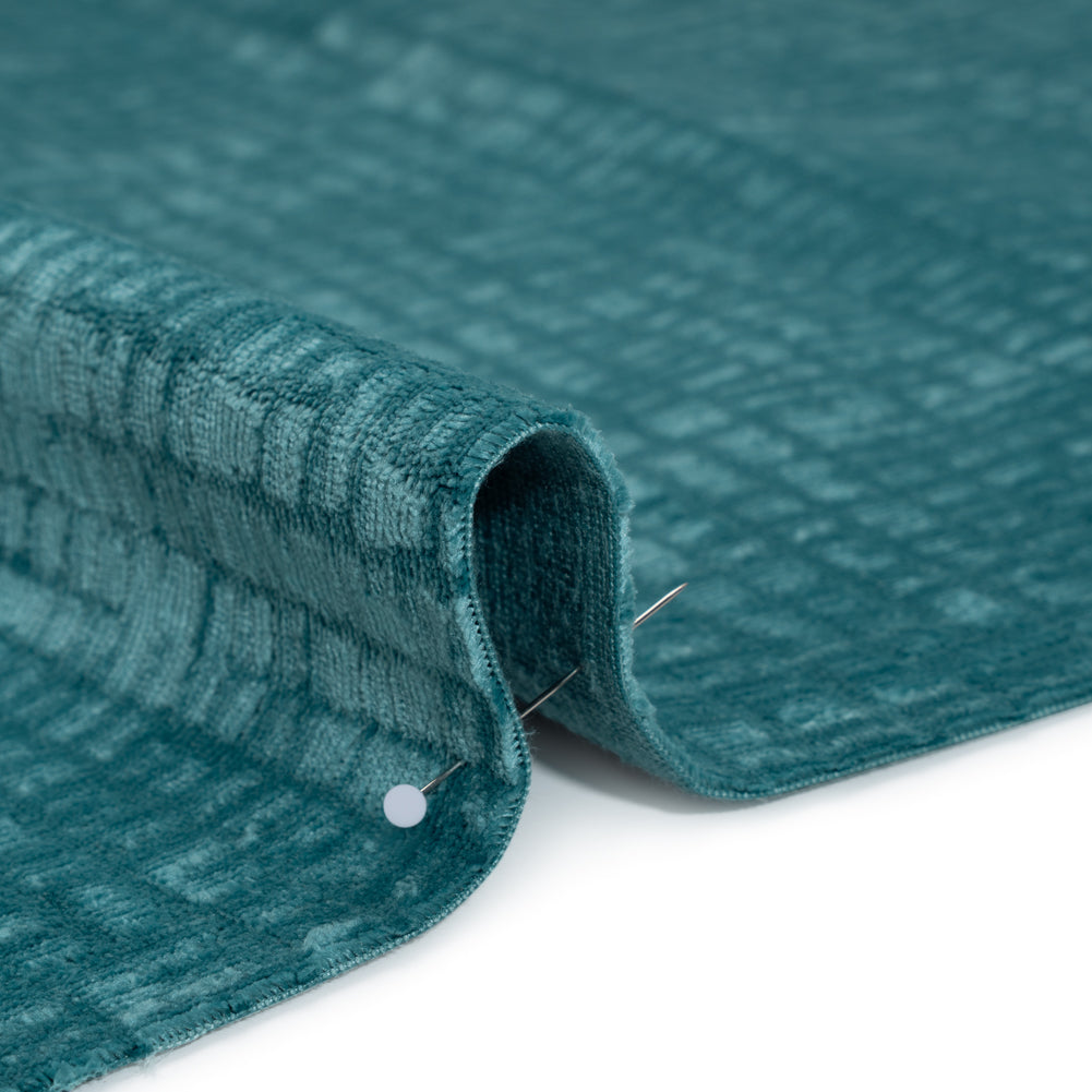 Polyester Upholstery Chenille - Aquamarine Grid Texture - Carolina Collection - Detail