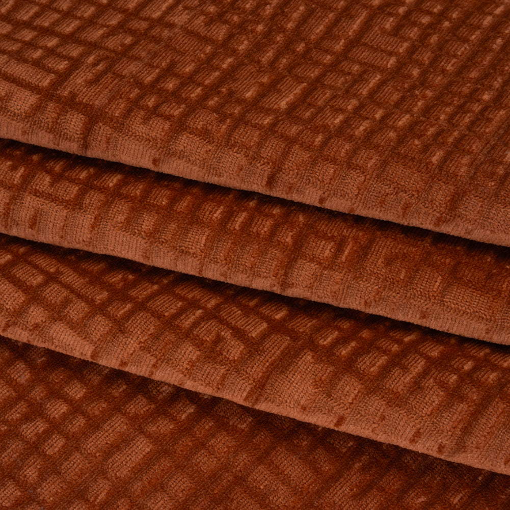Polyester Upholstery Chenille - Baked Clay Grid Texture - Carolina Collection - Folded