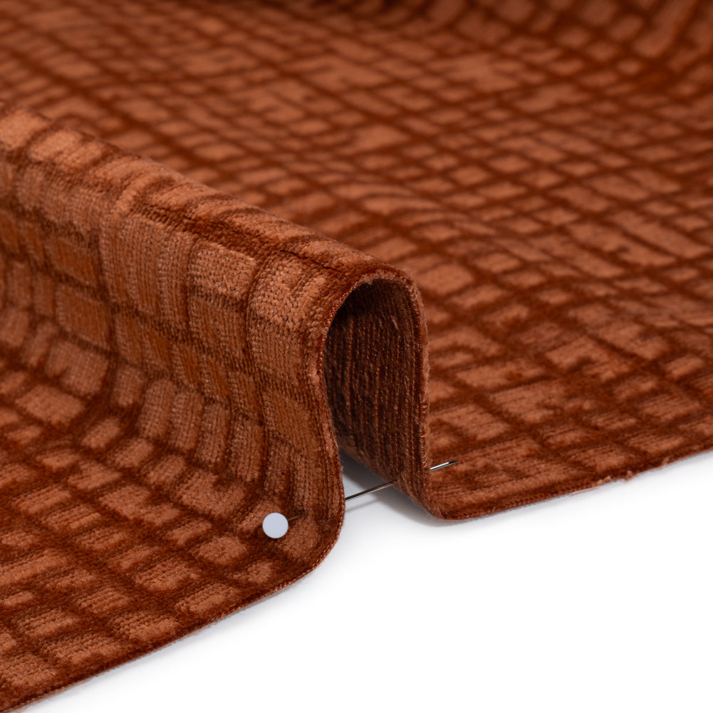 Polyester Upholstery Chenille - Baked Clay Grid Texture - Carolina Collection - Detail