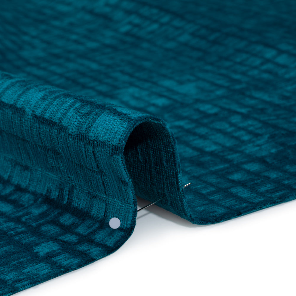 Polyester Upholstery Chenille - Blue Topaz Grid Texture - Carolina Collection - Detail