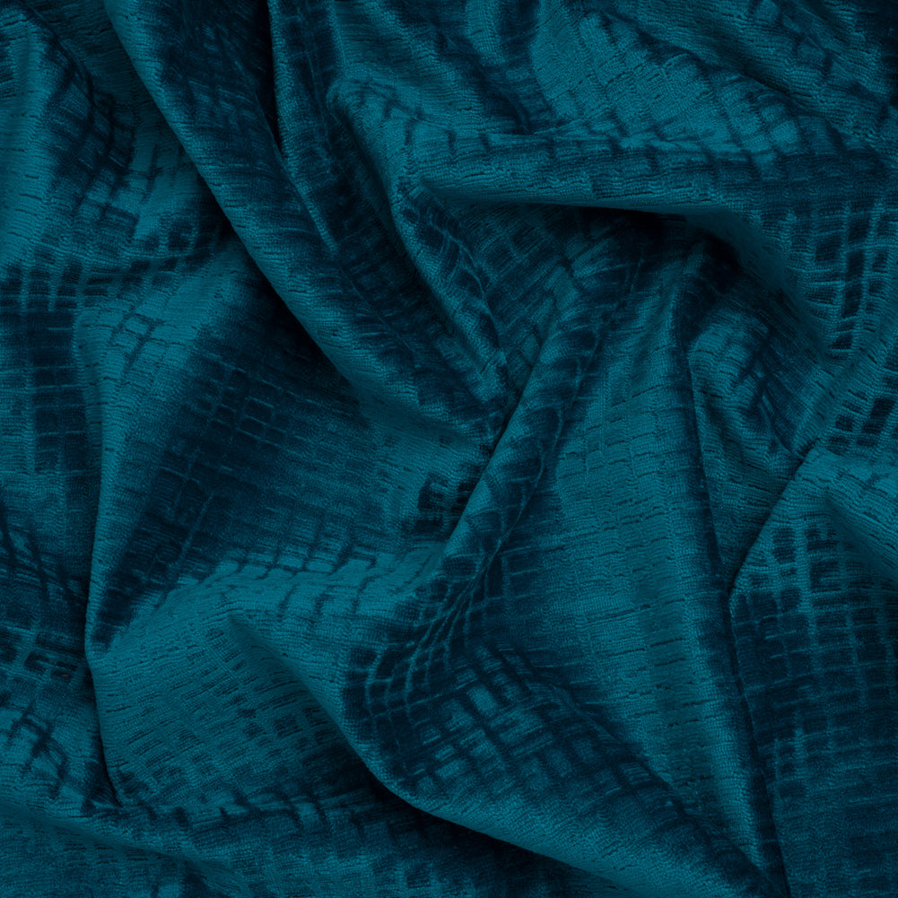 Polyester Upholstery Chenille - Blue Topaz Grid Texture - Carolina Collection