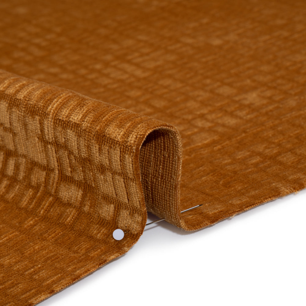 Polyester Upholstery Chenille - Butterscotch Grid Texture - Carolina Collection - Detail