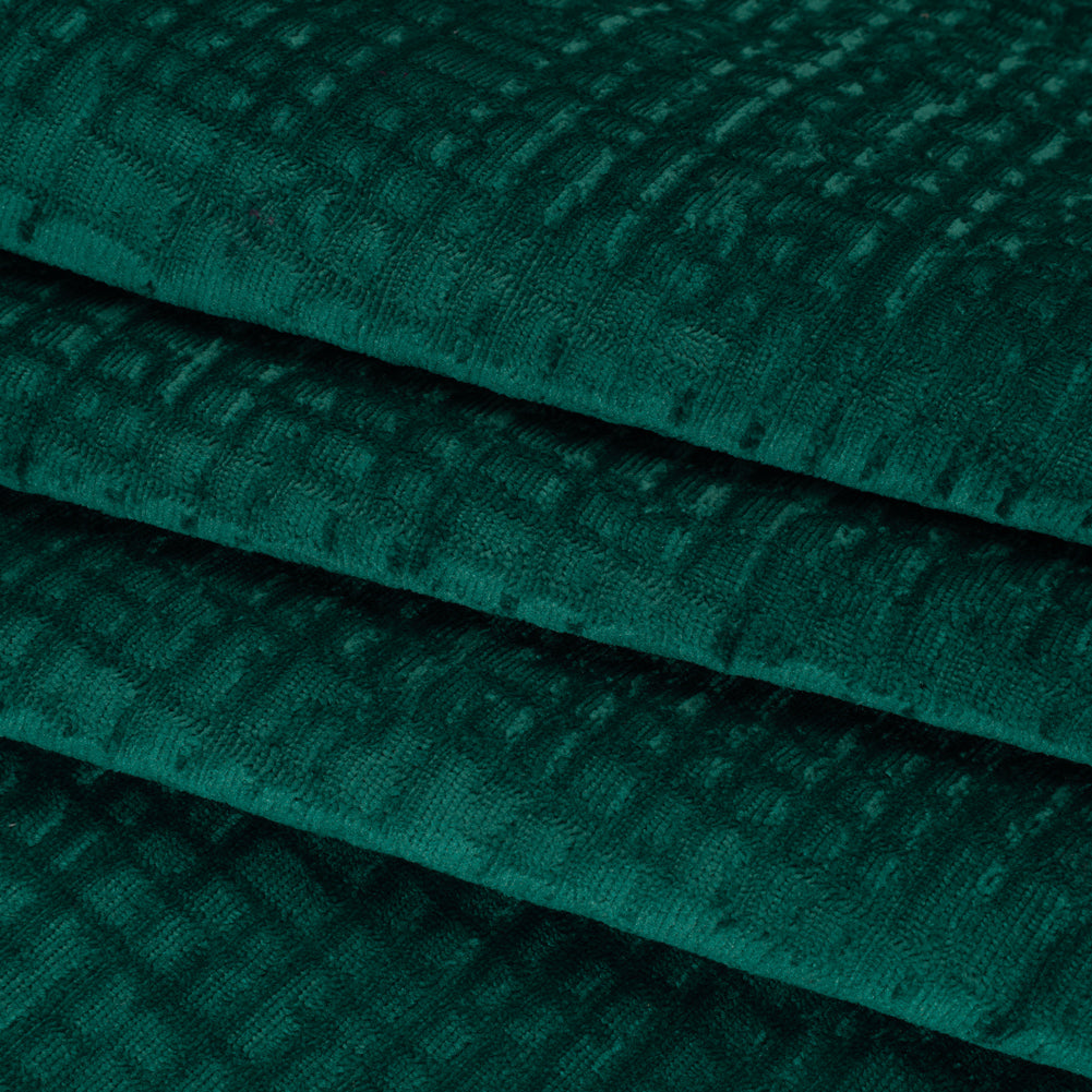 Polyester Upholstery Chenille - Emerald Grid Texture - Carolina Collection - Folded