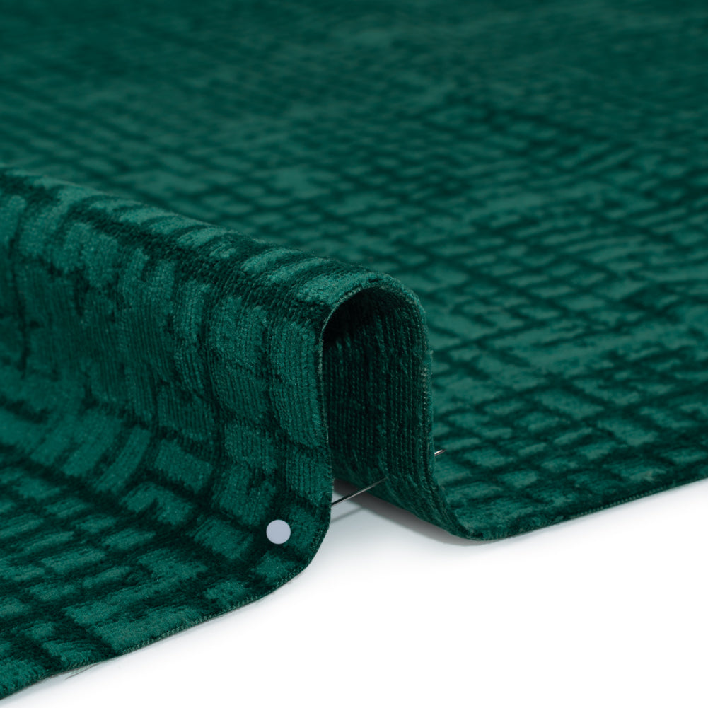 Polyester Upholstery Chenille - Emerald Grid Texture - Carolina Collection - Detail