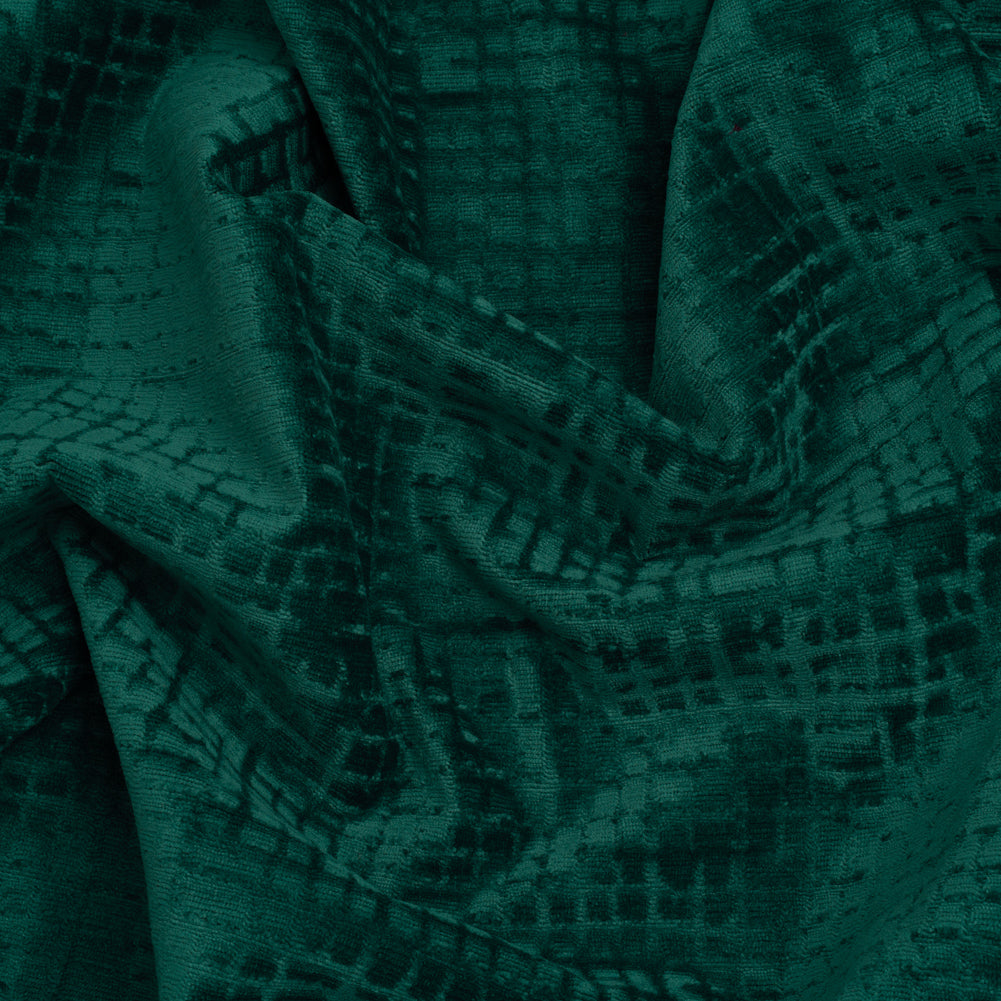 Polyester Upholstery Chenille - Emerald Grid Texture - Carolina Collection