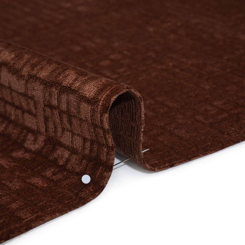 Polyester Upholstery Chenille - Mahogany Grid Texture - Carolina Collection - Detail