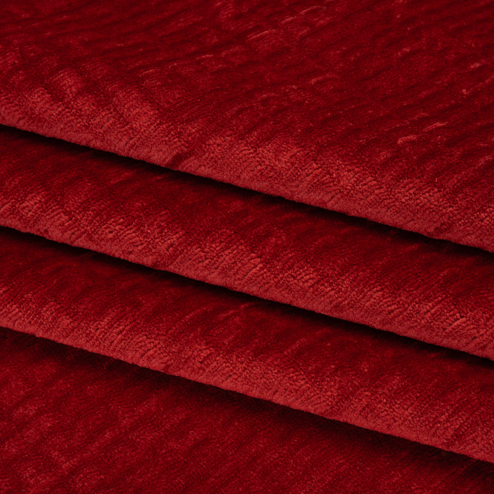Polyester Upholstery Chenille - Scarlet Grid Texture - Carolina Collection - Folded
