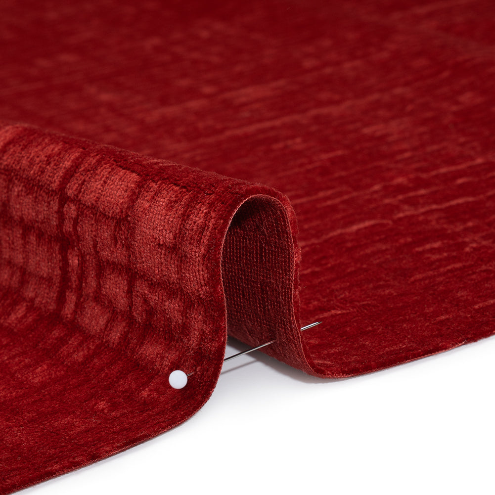 Polyester Upholstery Chenille - Scarlet Grid Texture - Carolina Collection - Detail
