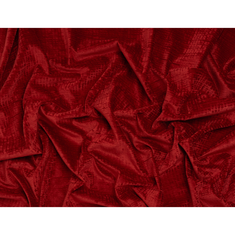 Polyester Upholstery Chenille - Scarlet Grid Texture - Carolina Collection - Full