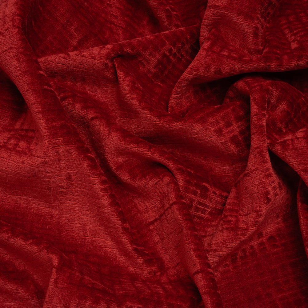 Polyester Upholstery Chenille - Scarlet Grid Texture - Carolina Collection