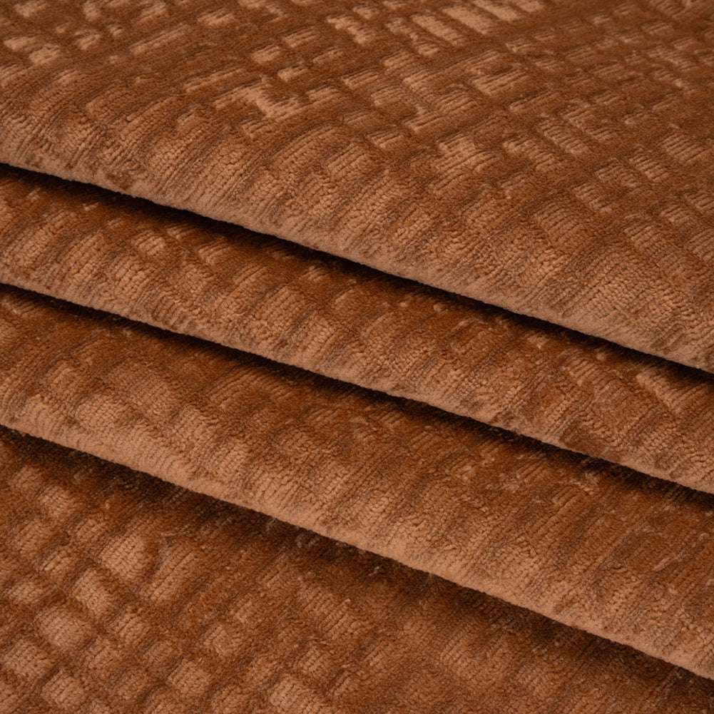 Polyester Upholstery Chenille - Terracotta Grid Texture - Carolina Collection - Folded
