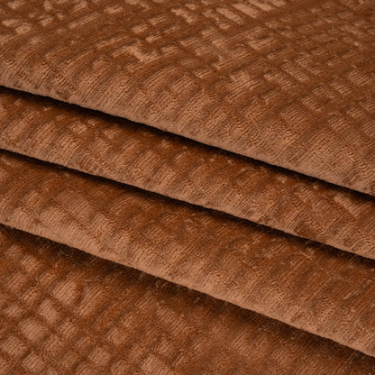 Polyester Upholstery Chenille - Terracotta Grid Texture - Carolina Collection