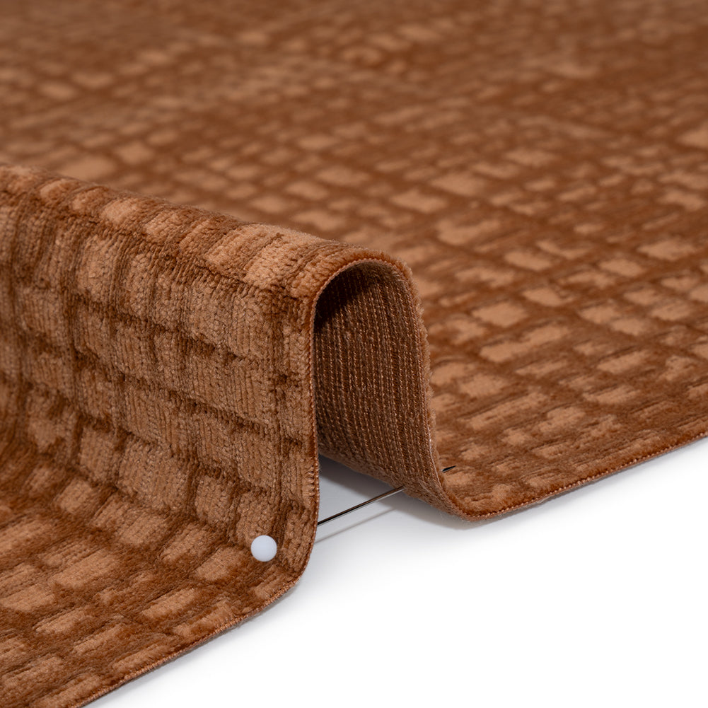 Polyester Upholstery Chenille - Terracotta Grid Texture - Carolina Collection - Detail