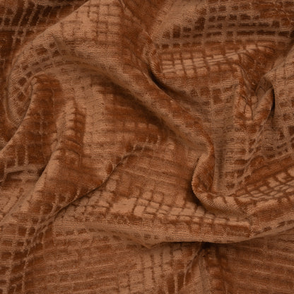 Polyester Upholstery Chenille - Terracotta Grid Texture - Carolina Collection
