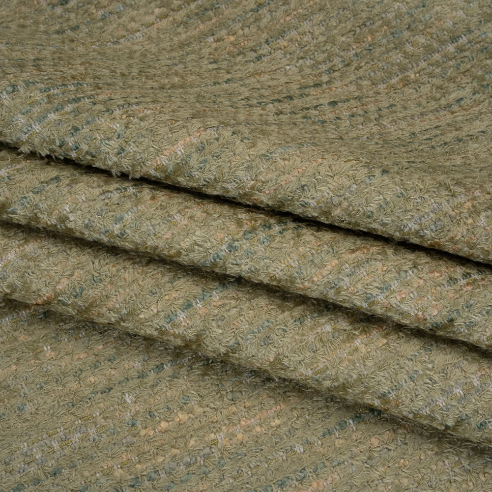 Recycled Olefin and Acrylic Upholstery Boucle and Chenille Tweed - Herb Stripes - Virginia Collection Folded