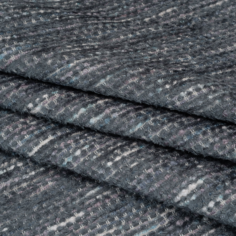 Recycled Olefin and Acrylic Upholstery Boucle and Chenille Tweed - Indigo Stripes - Virginia Collection Folded