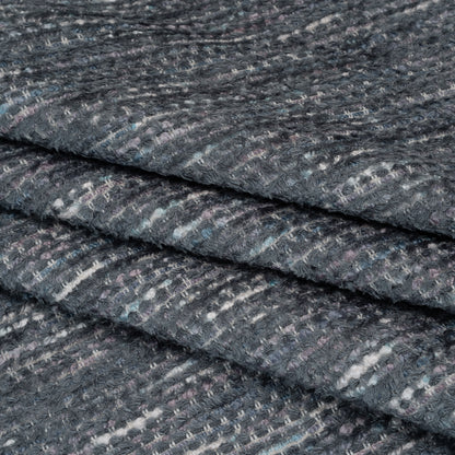 Recycled Olefin and Acrylic Upholstery Boucle and Chenille Tweed - Indigo Stripes - Virginia Collection Folded