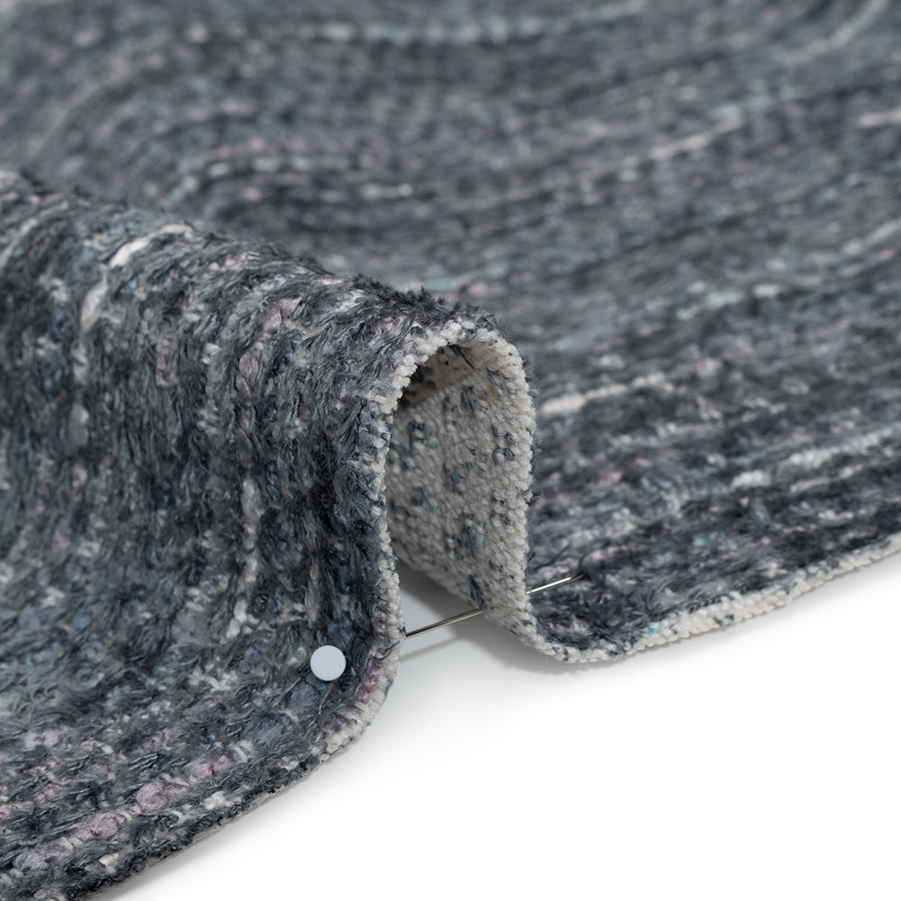 Recycled Olefin and Acrylic Upholstery Boucle and Chenille Tweed - Indigo Stripes - Virginia Collection Detail