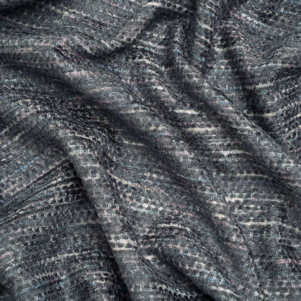 Recycled Olefin and Acrylic Upholstery Boucle and Chenille Tweed - Indigo Stripes - Virginia Collection