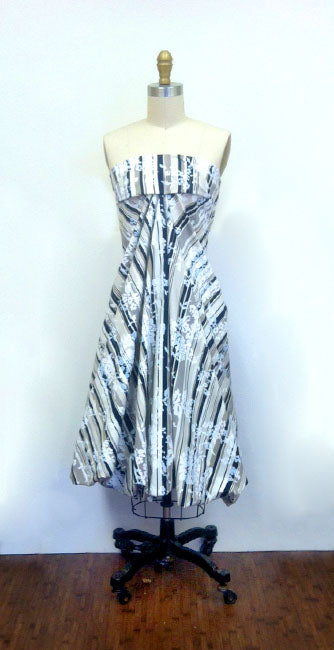 Beige and Black Striped Cotton With a Floral Print Detail