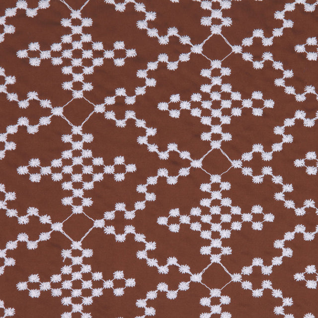 Brownie/White Floral Cotton Embroidered Poplin