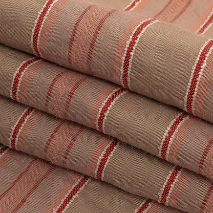 Crockery, Red and Coral Linen Woven with Raised Jacquard Stripes Folded