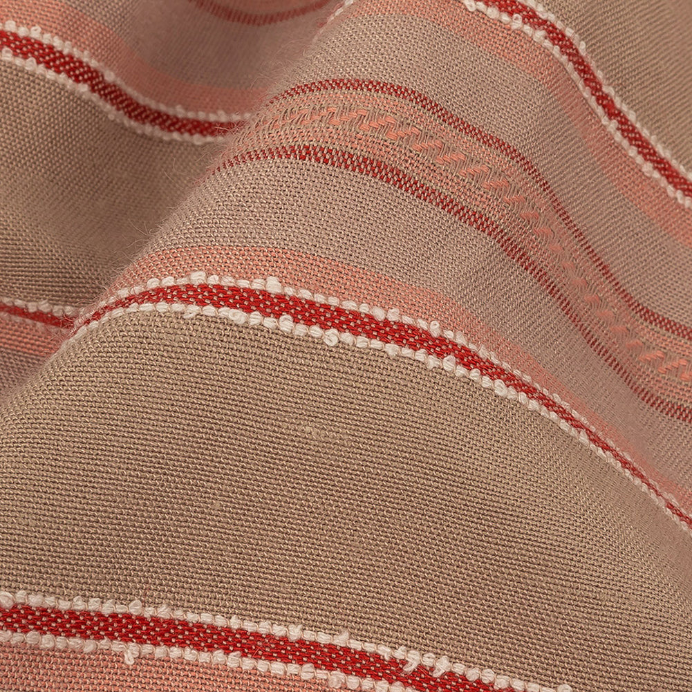 Crockery, Red and Coral Linen Woven with Raised Jacquard Stripes Detail