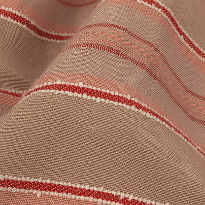 Crockery, Red and Coral Linen Woven with Raised Jacquard Stripes Detail