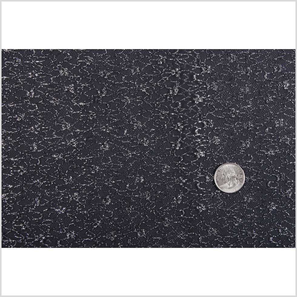 British Metallic Silver and Black Floral Tulle Full