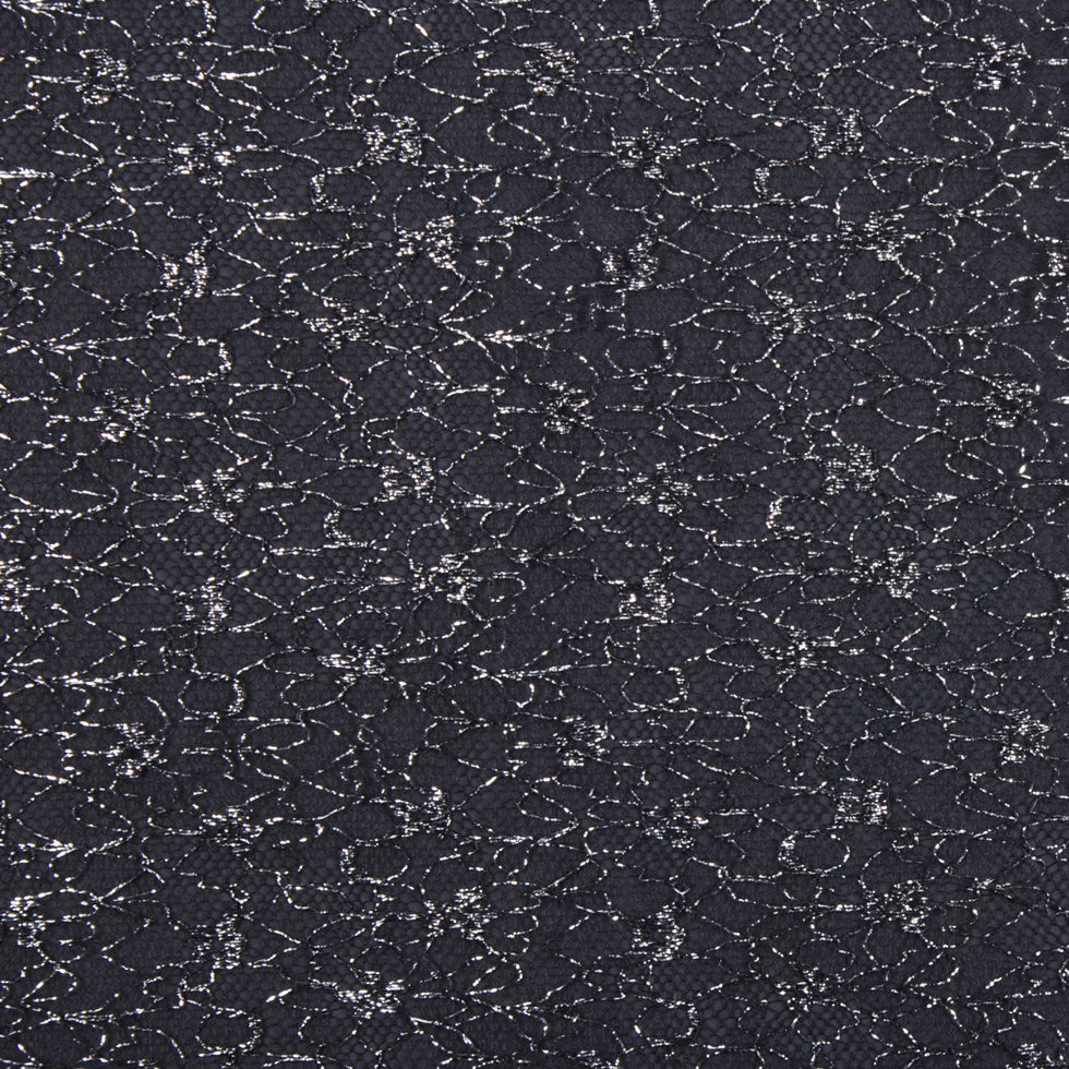 British Metallic Silver and Black Floral Tulle