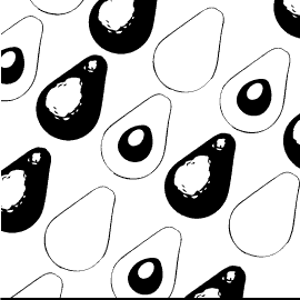 A close up of a black and white pattern with an eye
