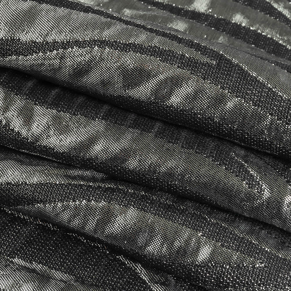 Italian Black and Metallic Silver Zebra Stripes Polyester Brocade Folded