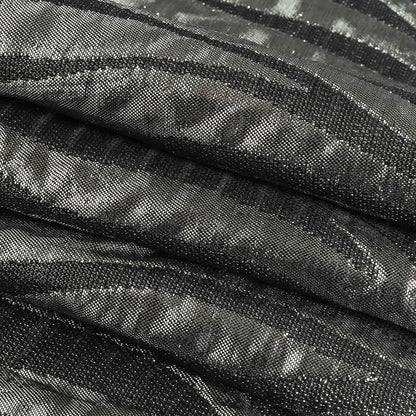 Italian Black and Metallic Silver Zebra Stripes Polyester Brocade Folded